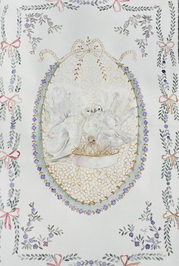 Circle of Care, watercolor on paper, Birdie, 2024
