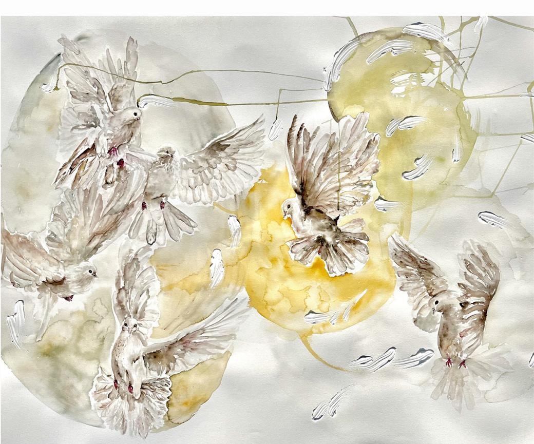 Flight Memory, watercolor on paper, Birdie, 2024