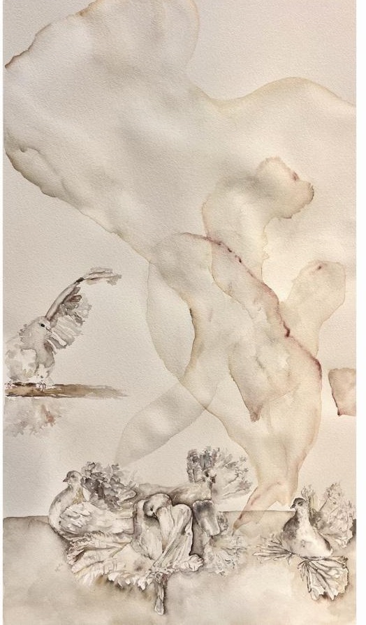 The Becoming, watercolor on paper, Birdie, 2025