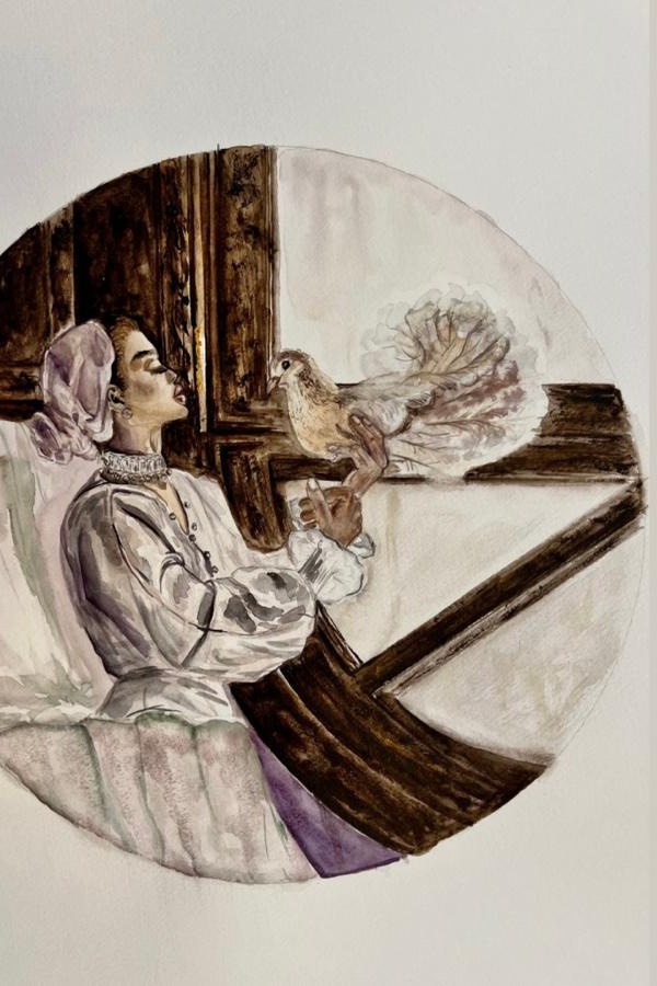 The Keeper, watercolor on paper, Birdie, 2023
