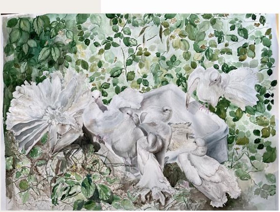 White Noise, watercolor on paper, Birdie, 2023