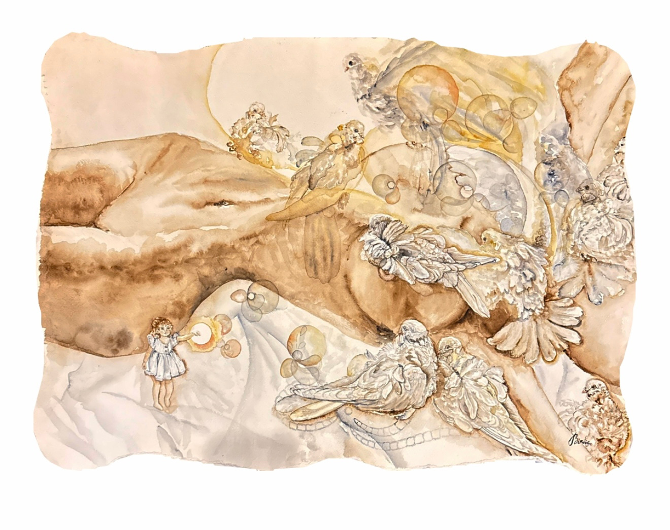 Silence, watercolor on paper, Birdie, 2026